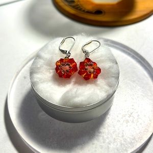 Scarlet Swarovski Flower Earrings
